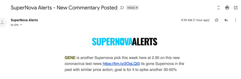 Tim's Supernova Alert in an email