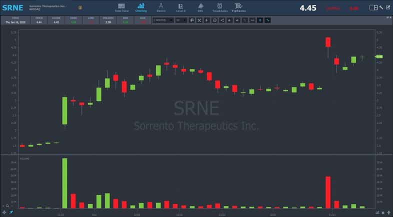 SRNE 2 month chart